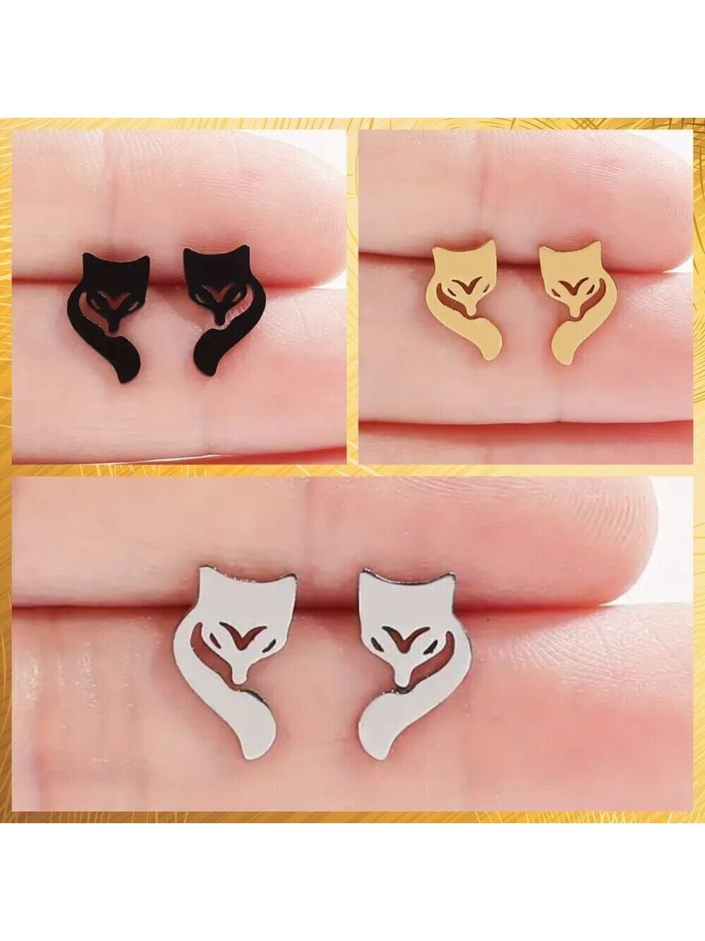 Curled Fox Face Stainless Steel Stud Earrings #1485